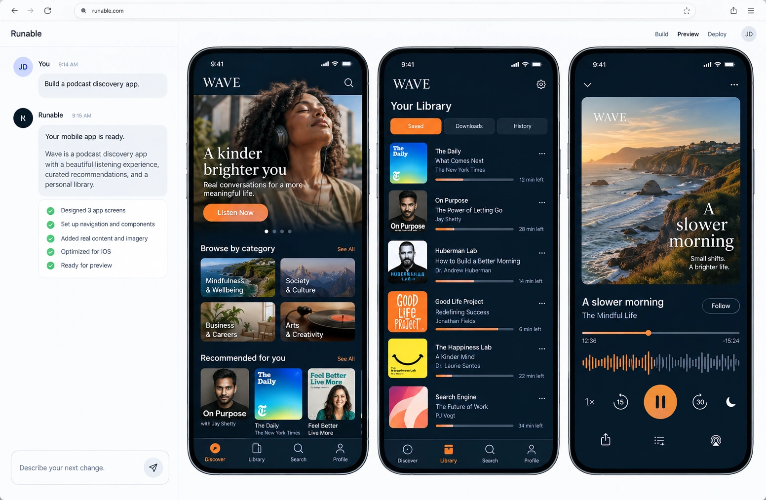 Runable mobile app builder on desktop