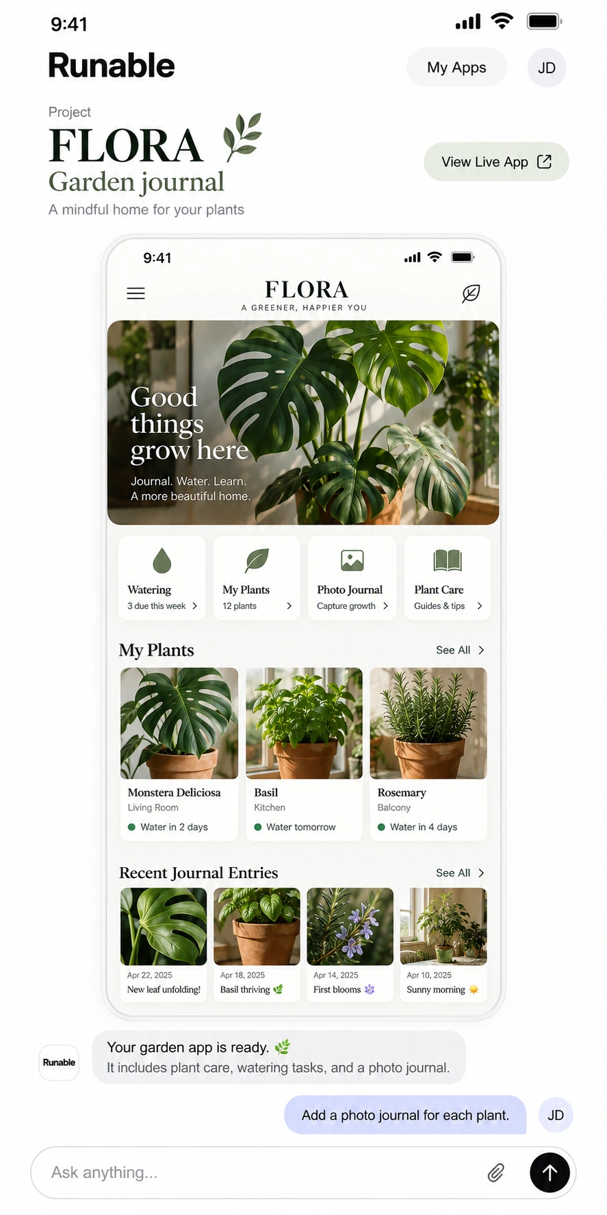 Runable mobile app builder on a phone